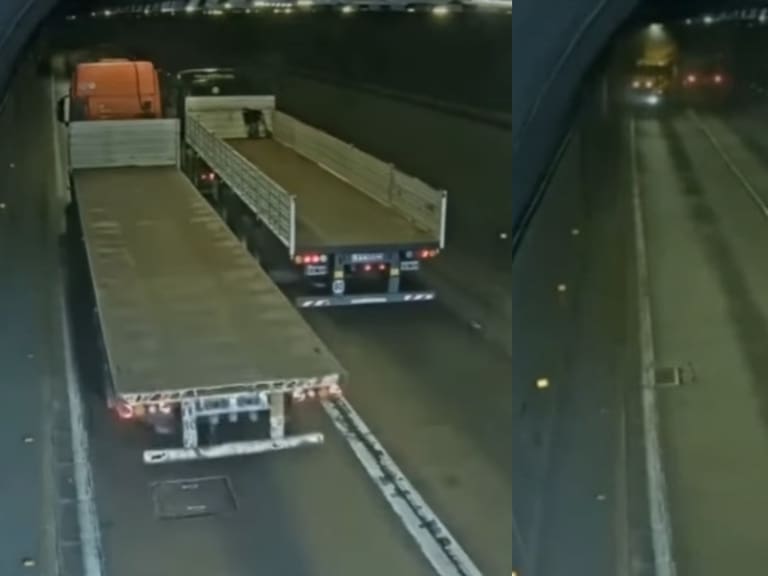 Peligroso adelantamiento entre camiones genera grave accidente en un túnel de Valparaíso