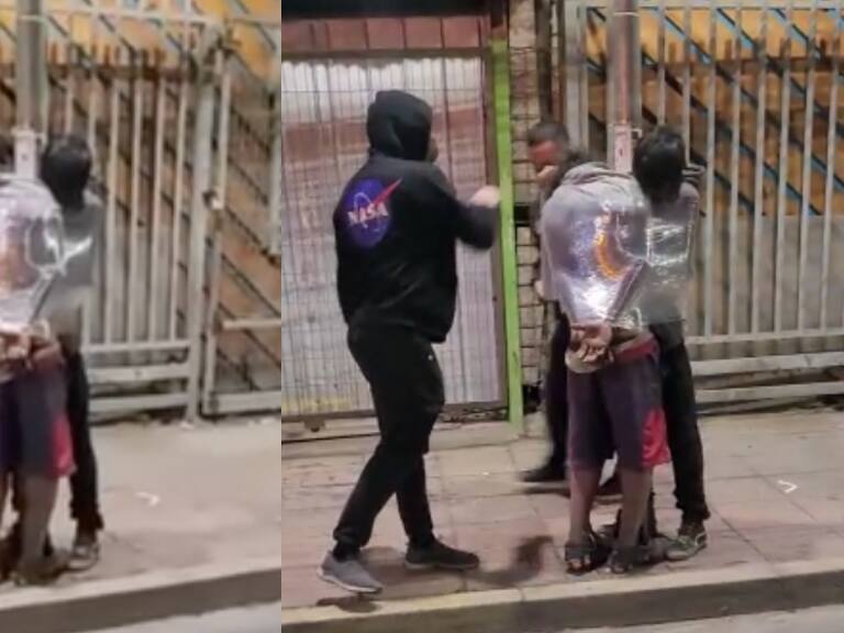 Vecinos amarraron a un poste con plástico a dos delincuentes en Lampa