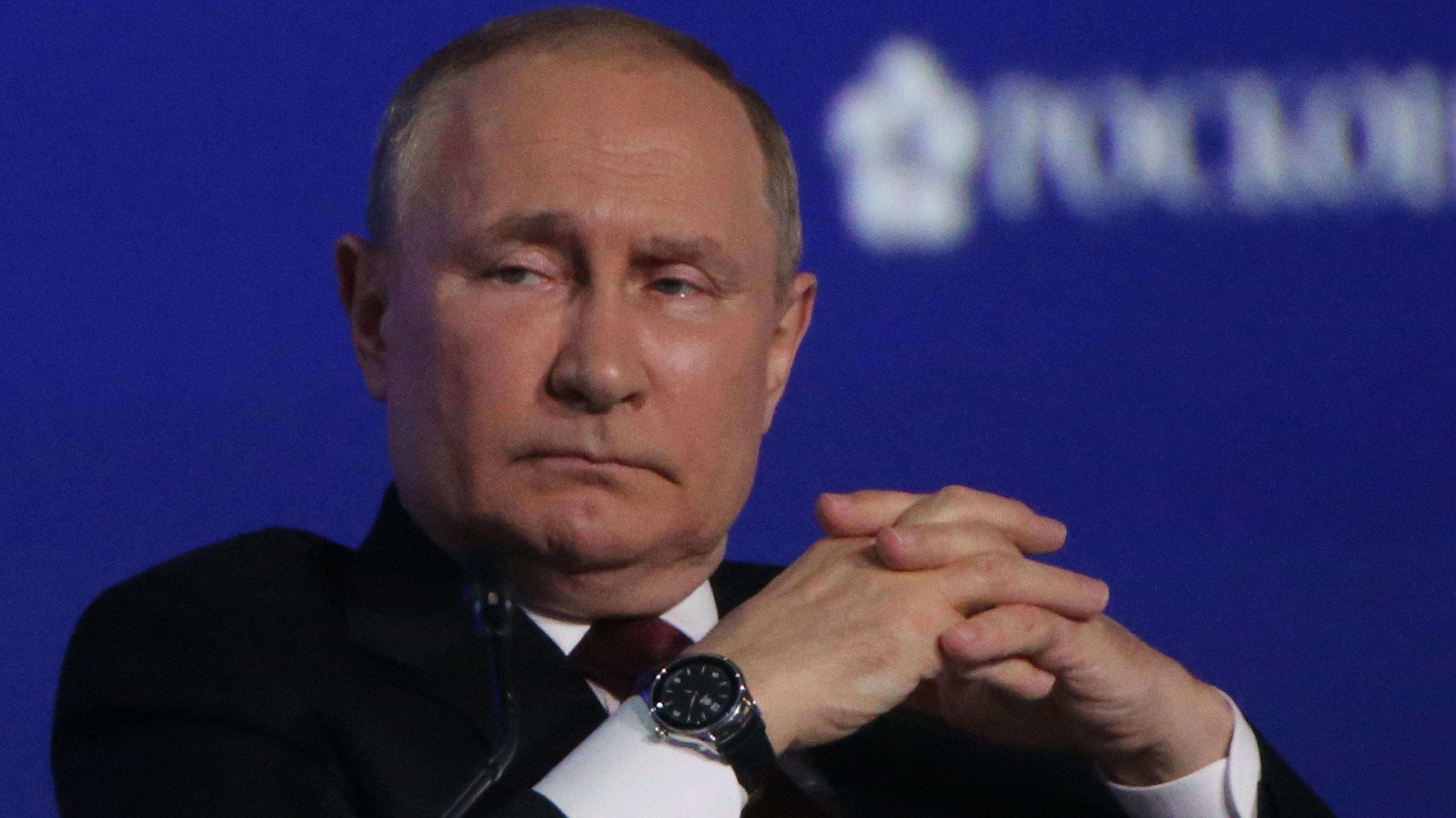 SAINT PETERSBURG, RUSSIA - JUNE 17: (RUSSIA OUT) Russian President Vladimir Putin seen at the plenary session during the Saint Petersburg Economic Forum SPIEF 2022, on June17, 2022 in Saint Petersburg, Russia. Most Western business executives and leaders will be missing from the Russia's annual economic forum amid harsh sanctions against Russian after the country's military invasion of Ukraine. (Photo by Contributor/Getty Images)