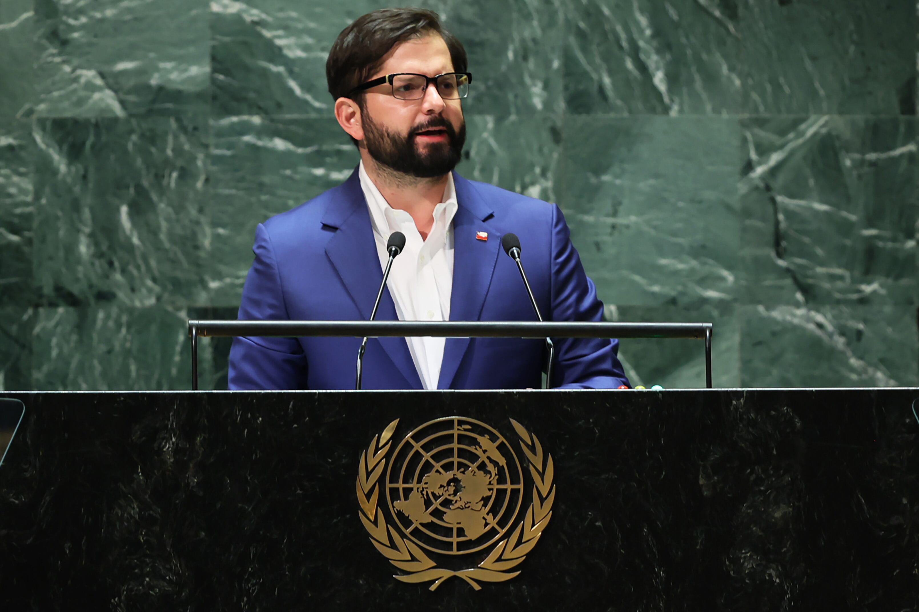 NEW YORK, NEW YORK - SEPTEMBER 20: President of Chile Gabriel Boric speaks during the United Nations General Assembly (UNGA) at the United Nations headquarters on September 20, 2023 in New York City. Heads of states and governments from at least 145 countries are gathered for the 78th UNGA session amid the ongoing war in Ukraine and natural disasters such as earthquakes, floods and fires around the globe. (Photo by Michael M. Santiago/Getty Images)