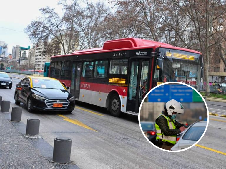 ¿Cuál es la multa por transitar en vehículo por las vías exclusivas para buses en Chile?