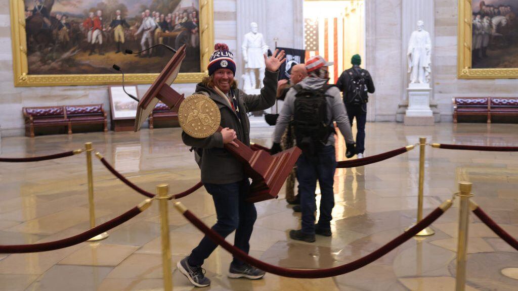 WASHINGTON, DC - JANUARY 06: Protesters enter the U.S. Capitol Building on January 06, 2021 in Washington, DC. Congress held a joint session today to ratify President-elect Joe Biden's 306-232 Electoral College win over President Donald Trump. A group of Republican senators said they would reject the Electoral College votes of several states unless Congress appointed a commission to audit the election results. (Photo by Win McNamee/Getty Images)