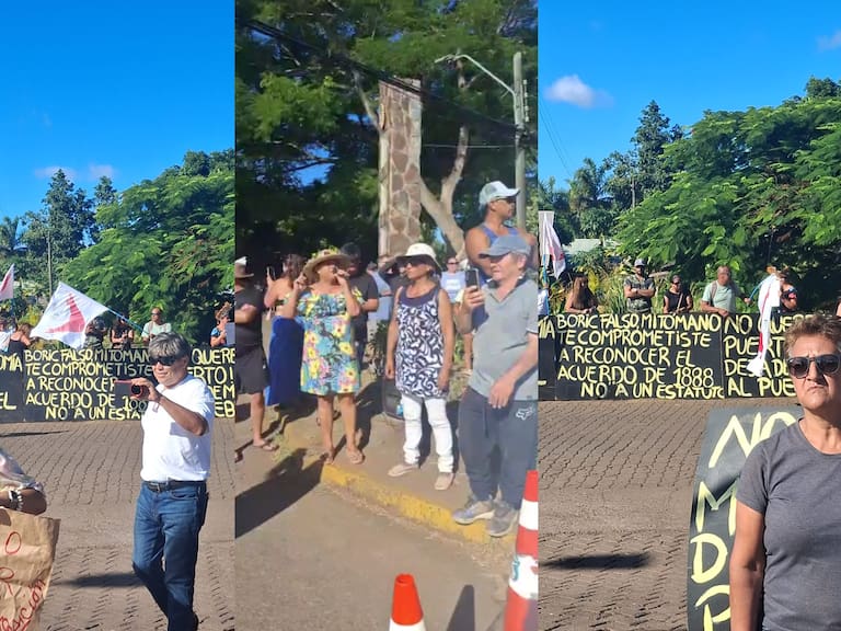 Manifestaciones en llegada de Presidente Boric a Rapa Nui