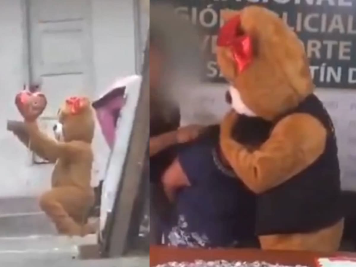 En medio del Día de San Valentín: policía se disfraza de oso para detener a presunta traficante de drogas en Perú