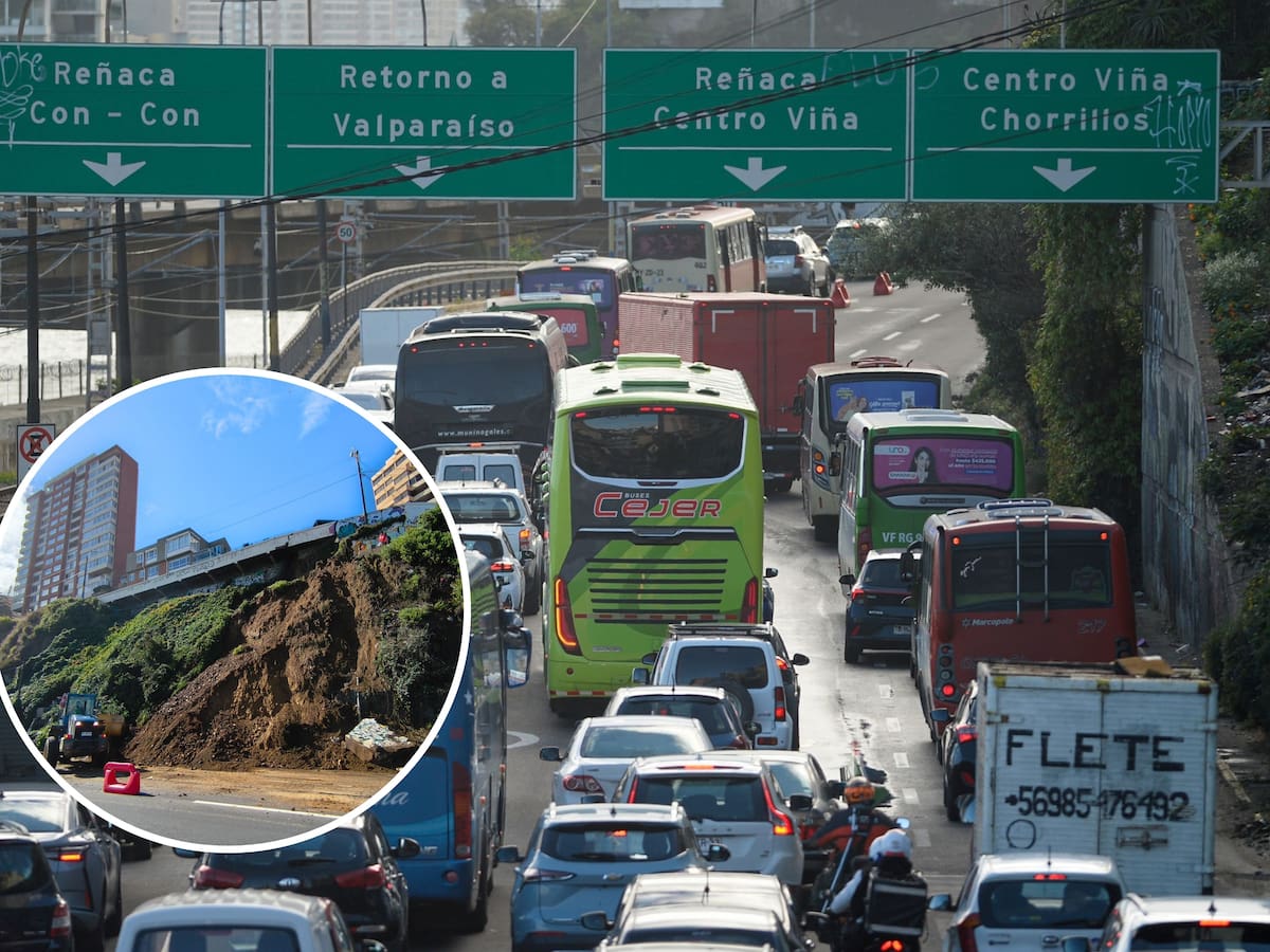 Deslizamiento de tierra en Avenida España provoca kilométrico taco en Viña del Mar