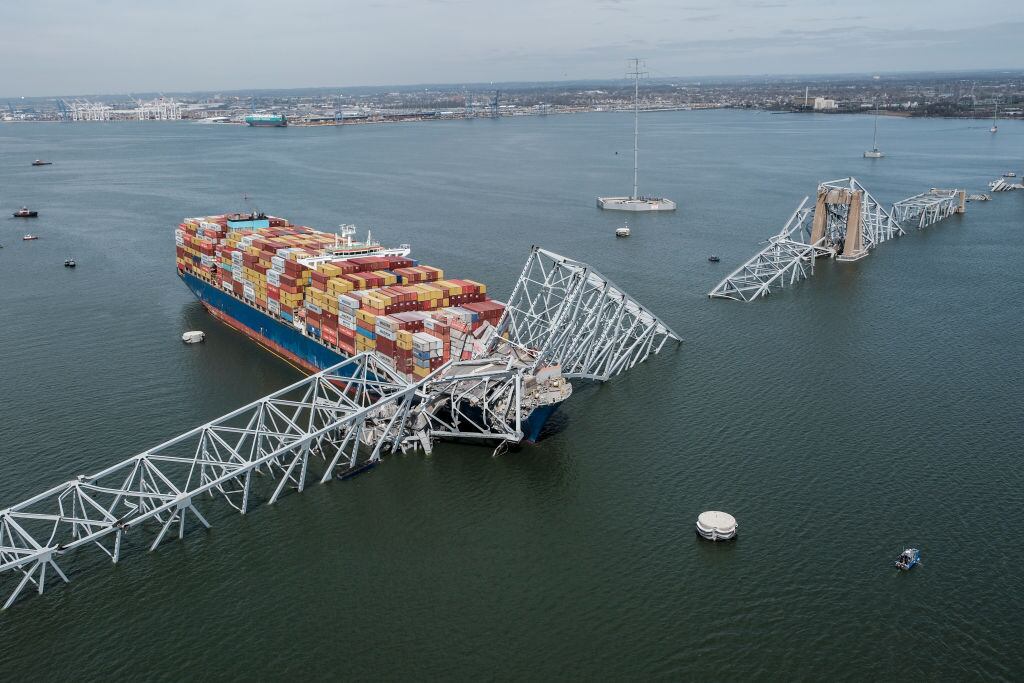 El barco de carga que provocó el derrumbe del puente Francis Scott Key Bridge en Baltimore, del estado de Maryland en Estados Unidos.