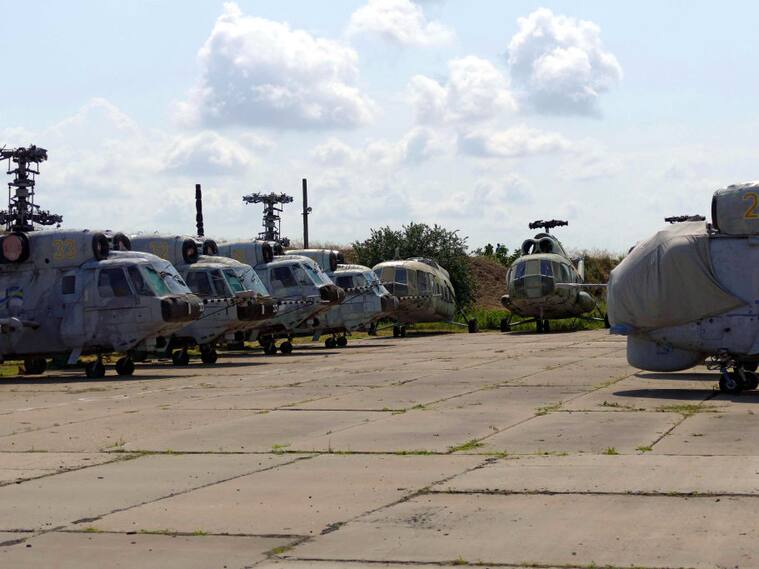 MYKOLAYIV, UKRAINE - JUNE 30, 2021 - War equipment is seen in the cemetery of military helicopters at the Kylbakyne airfield, Mykolayiv, southern Ukraine (Photo credit should read Yulii Zozulia/ Ukrinform/Future Publishing via Getty Images)