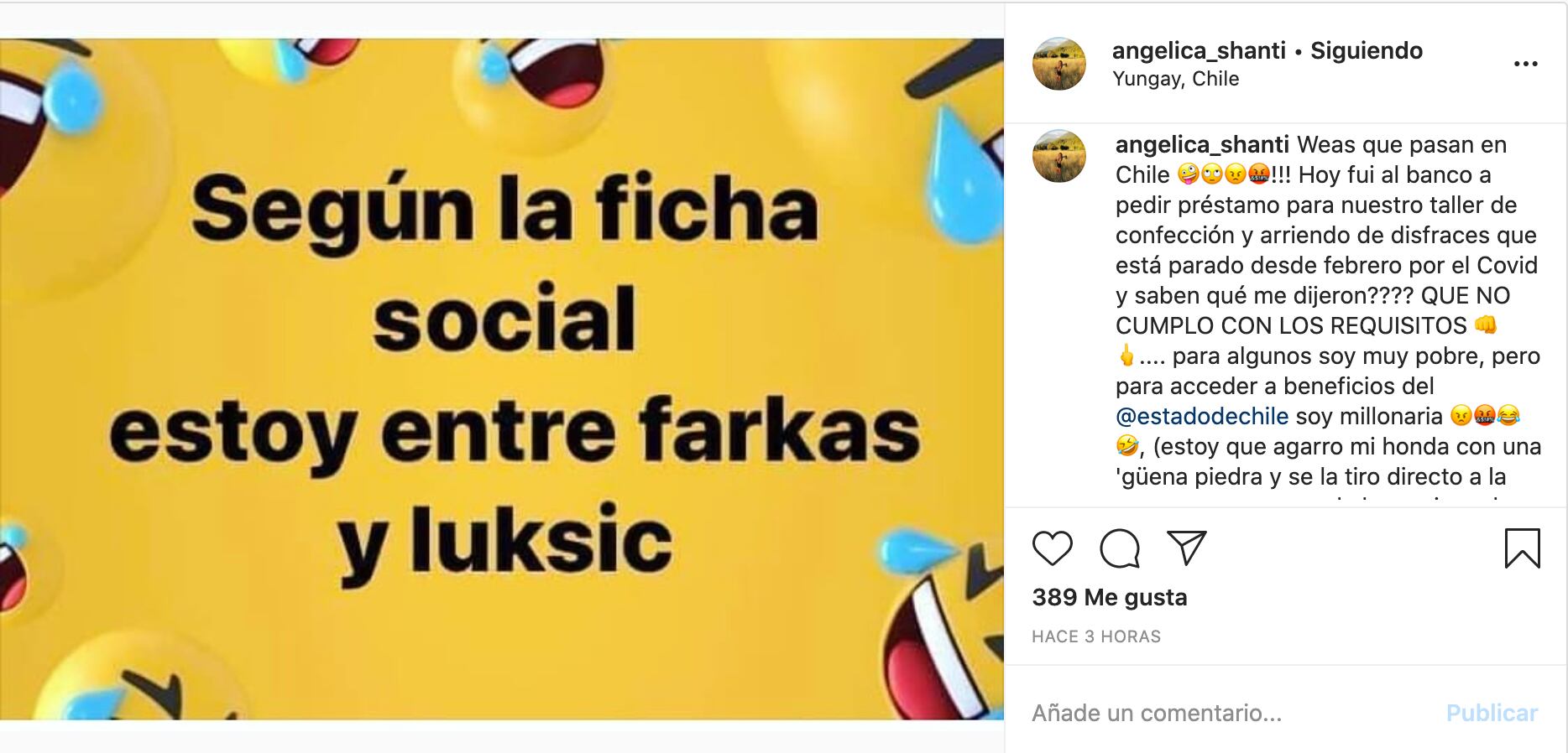 Publicación en su Instagram angelica_shanti