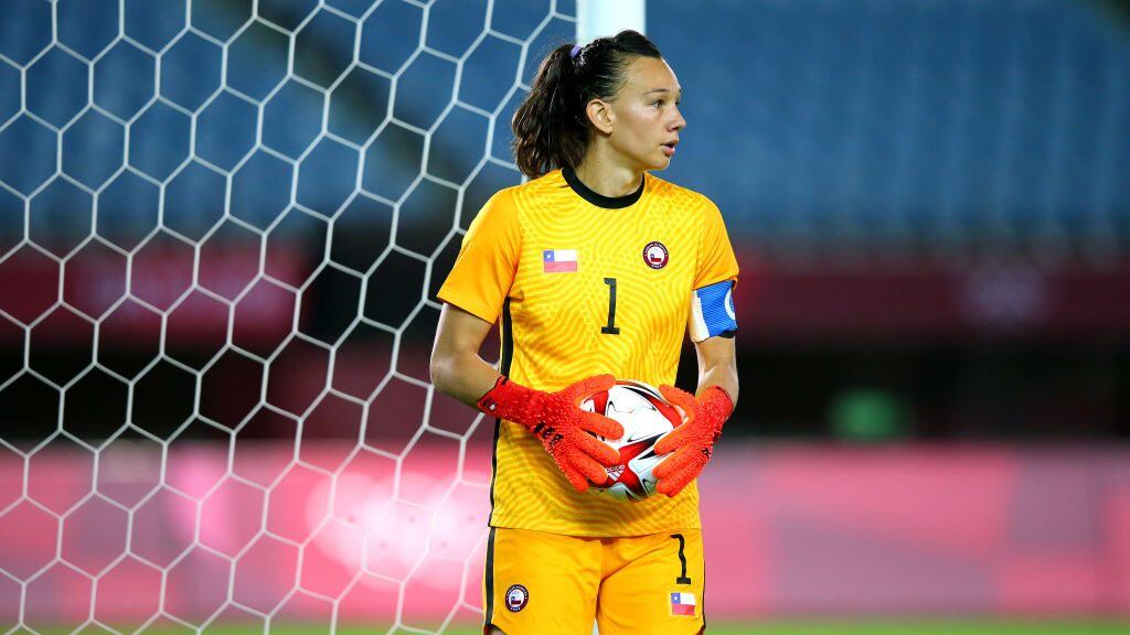 RIFU, MIYAGI, JAPAN - JULY 27: Christiane Endler #1 of Team Chile looks on during the Women's Group E match between Chile and Japan on day four of the Tokyo 2020 Olympic Games at Miyagi Stadium on July 27, 2021 in Rifu, Miyagi, Japan. (Photo by Alex Livesey - FIFA/FIFA via Getty Images)