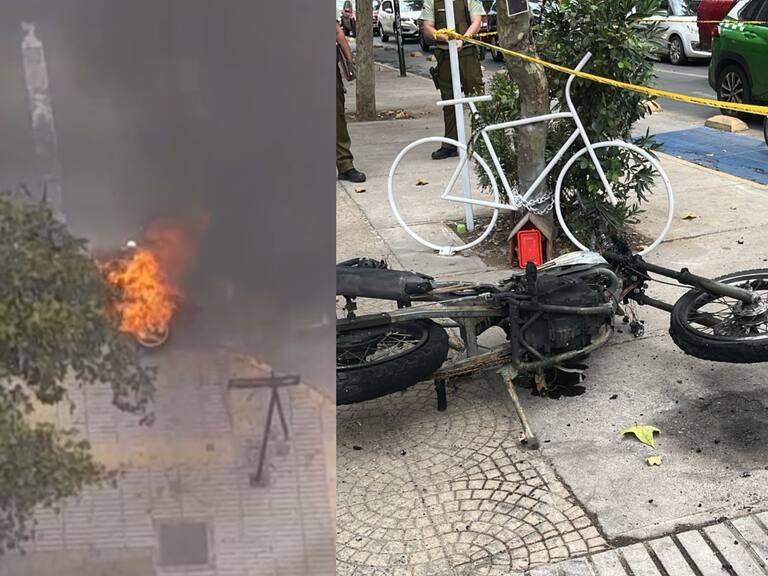 Detención ciudadana en Santiago termina con moto incendiada en la vía pública