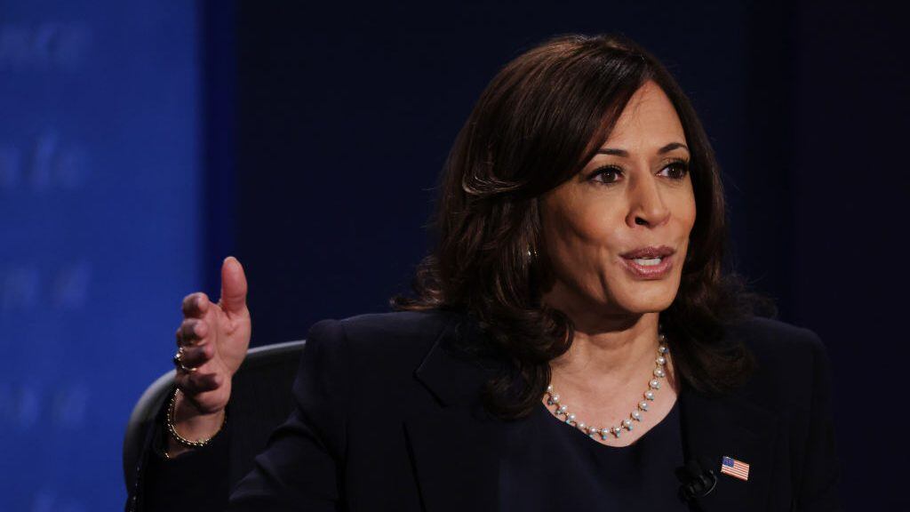 SALT LAKE CITY, UTAH - OCTOBER 07: Democratic vice presidential nominee Sen. Kamala Harris (D-CA) participates in the vice presidential debate against U.S. Vice President Mike Pence at the University of Utah on October 7, 2020 in Salt Lake City, Utah. The vice presidential candidates only meet once to debate before the general election on November 3. (Photo by Alex Wong/Getty Images)