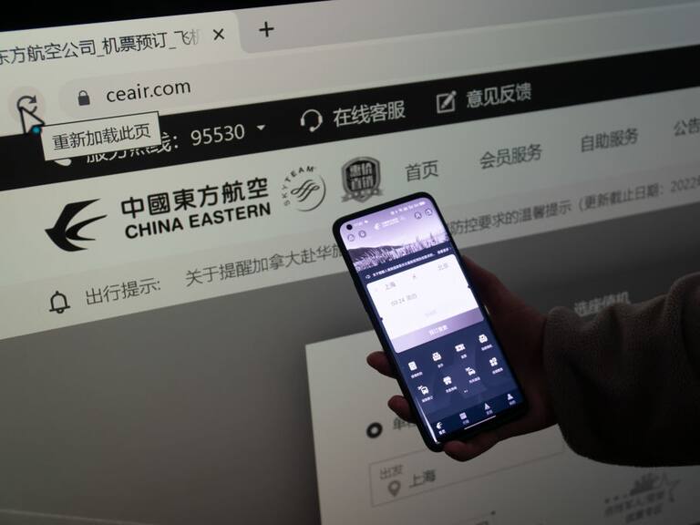 SHANGHAI, CHINA - MARCH 21, 2022 - Photo taken at 5 PM on March 21, 2022 in Shanghai, China Eastern Airlines' home page and mobile app show black and white pages. China Eastern Airlines lost contact with a Boeing 737 on a flight from Kunming to Guangzhou on Monday. It is now confirmed that the plane crashed. There are 132 people on board, including 123 passengers and 9 crew members. (Photo credit should read Costfoto/Future Publishing via Getty Images)