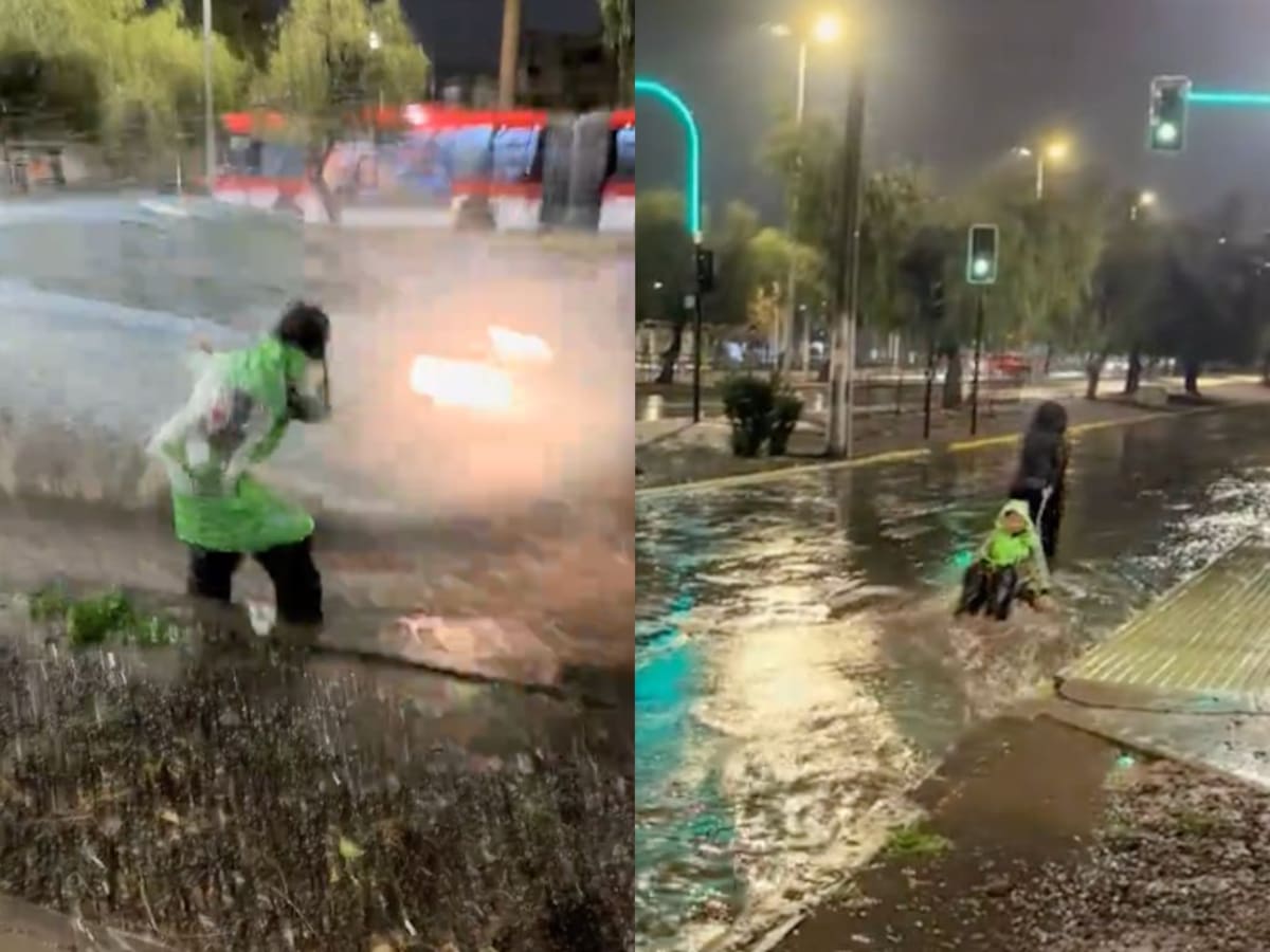 El video viral que emociona en medio del sistema frontal en Chile: niño jugando bajo la lluvia conquista TikTok