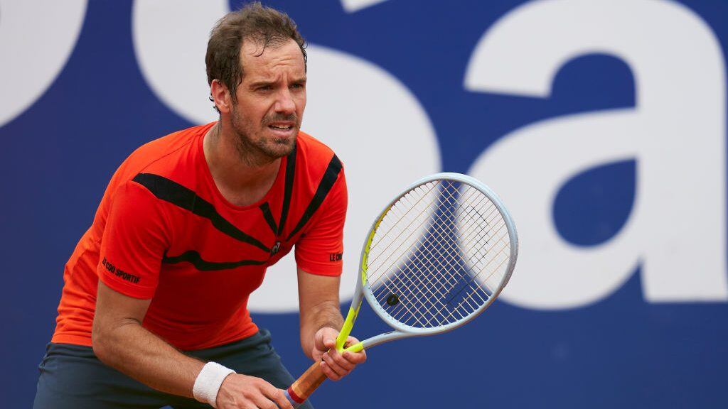BARCELONA, SPAIN - APRIL 20: Richard Gasquet of France looks on during his Men's Singles round of 64 match against Jordan Thompson of Australia on day two of the Barcelona Open Banc Sabadell 2021 at Real Club De Tenis Barcelona on April 20, 2021 in Barcelona, Spain. (Photo by Quality Sport Images/Getty Images)