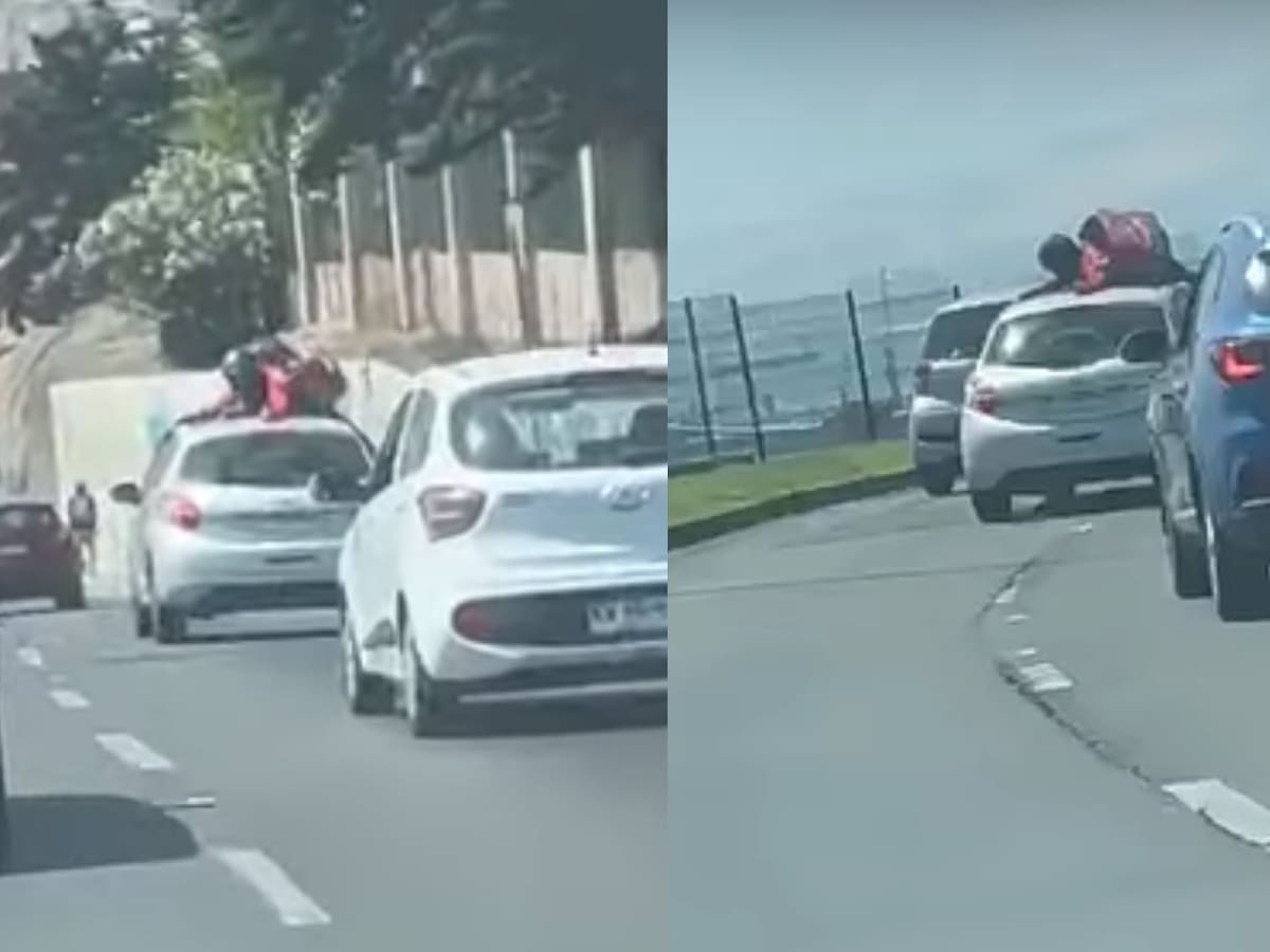 Motorista queda sobre el techo de un auto luego de intentar asaltar a la conductora en Antofagasta