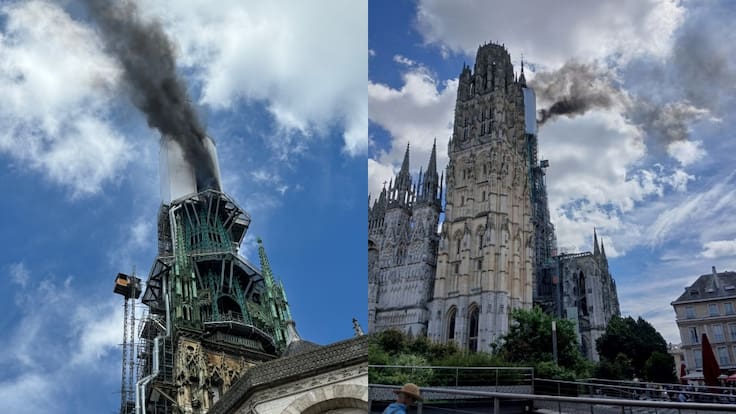 Voraz incendio afecta la catedral gótica de Ruan en Francia