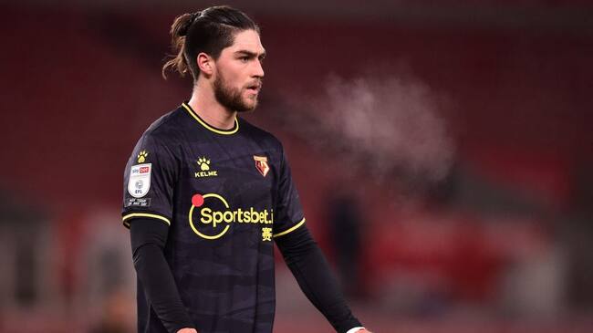 STOKE ON TRENT, ENGLAND - JANUARY 22: Francisco Sierralta of Watford in action during the Sky Bet Championship match between Stoke City and Watford at Bet365 Stadium on January 22, 2021 in Stoke on Trent, England. Sporting stadiums around the UK remain under strict restrictions due to the Coronavirus Pandemic as Government social distancing laws prohibit fans inside venues resulting in games being played behind closed doors. (Photo by Nathan Stirk/Getty Images)