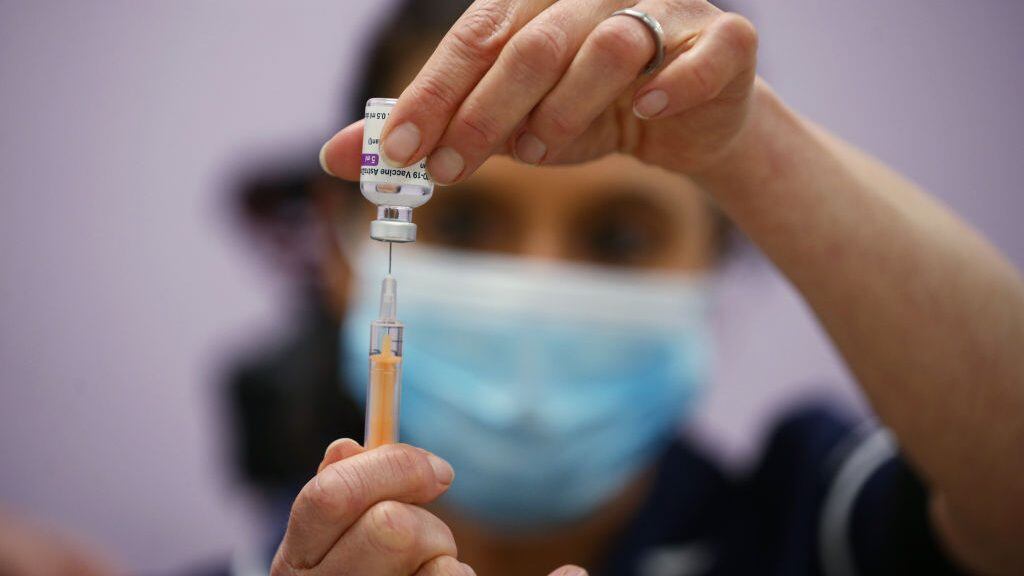 Suzie Shakespeare, Senior Immunisation Nurse, prepares a dose of Oxford/Astra Zeneca Covid-19 vaccine, during a mass vaccination of members of the public at Robertson House, Stevenage. Picture date: Tuesday February 9, 2021. (Photo by Yui Mok/PA Images via Getty Images)