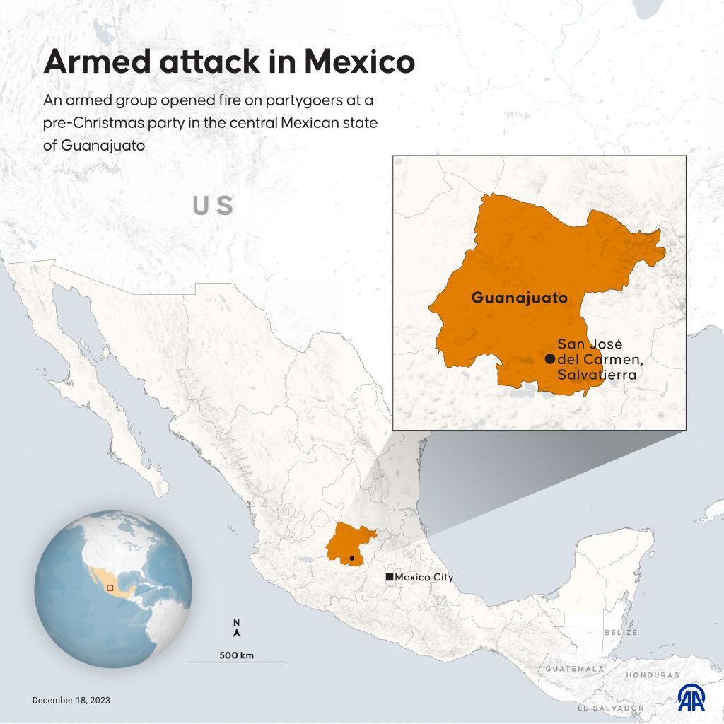 Infografía de la masacre que dejó el ataque armado de una banda criminal en la localidad de Salvatierra, del estado de Guanajuato en México.