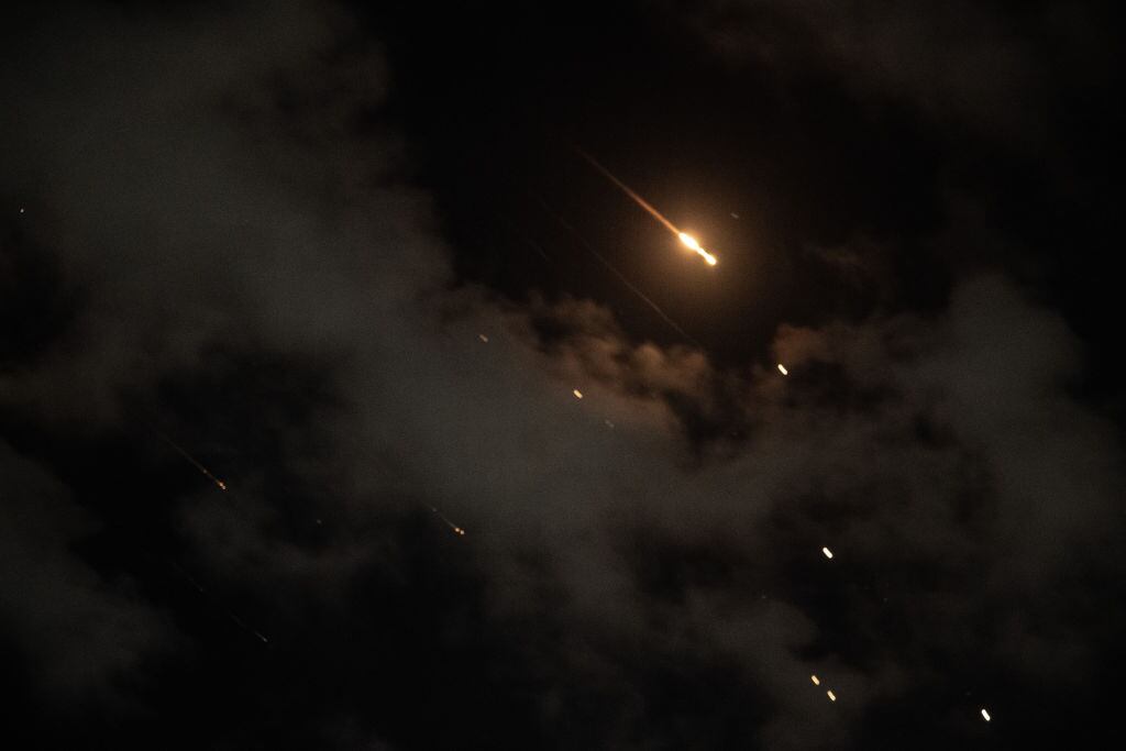 JERUSALEM - OCTOBER 01: Many rockets, fired from Iran, are seen over Jerusalem on October 01, 2024. The Israeli army announced that missiles were fired from Iran towards Israel and sirens were heard across the country, especially in Tel Aviv. (Photo by Mostafa Alkharouf/Anadolu via Getty Images)