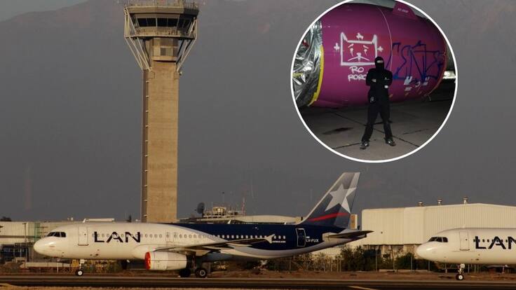 Desconocido vandaliza avión con grafitis en el Aeropuerto de Santiago: DGAC presenta denuncia