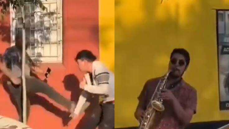 “Dale pelao vo’ podí”: registran curiosa pelea callejera, con saxofonista tocando tema de Misión Imposible de fondo