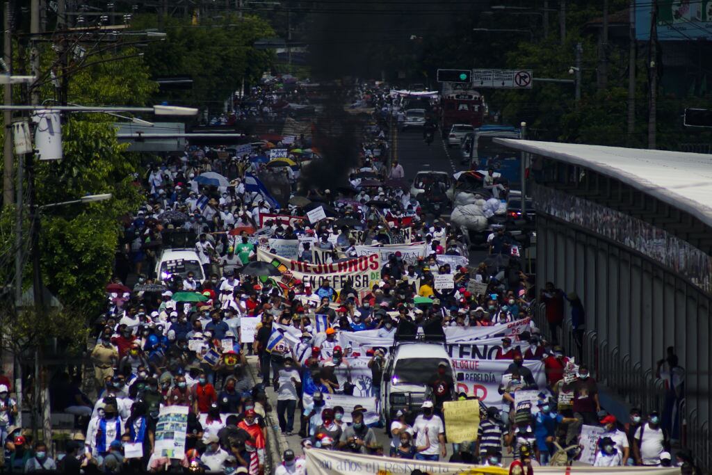 Manifestación en contra de Nayib Bukele en la ciudad de San Salvador