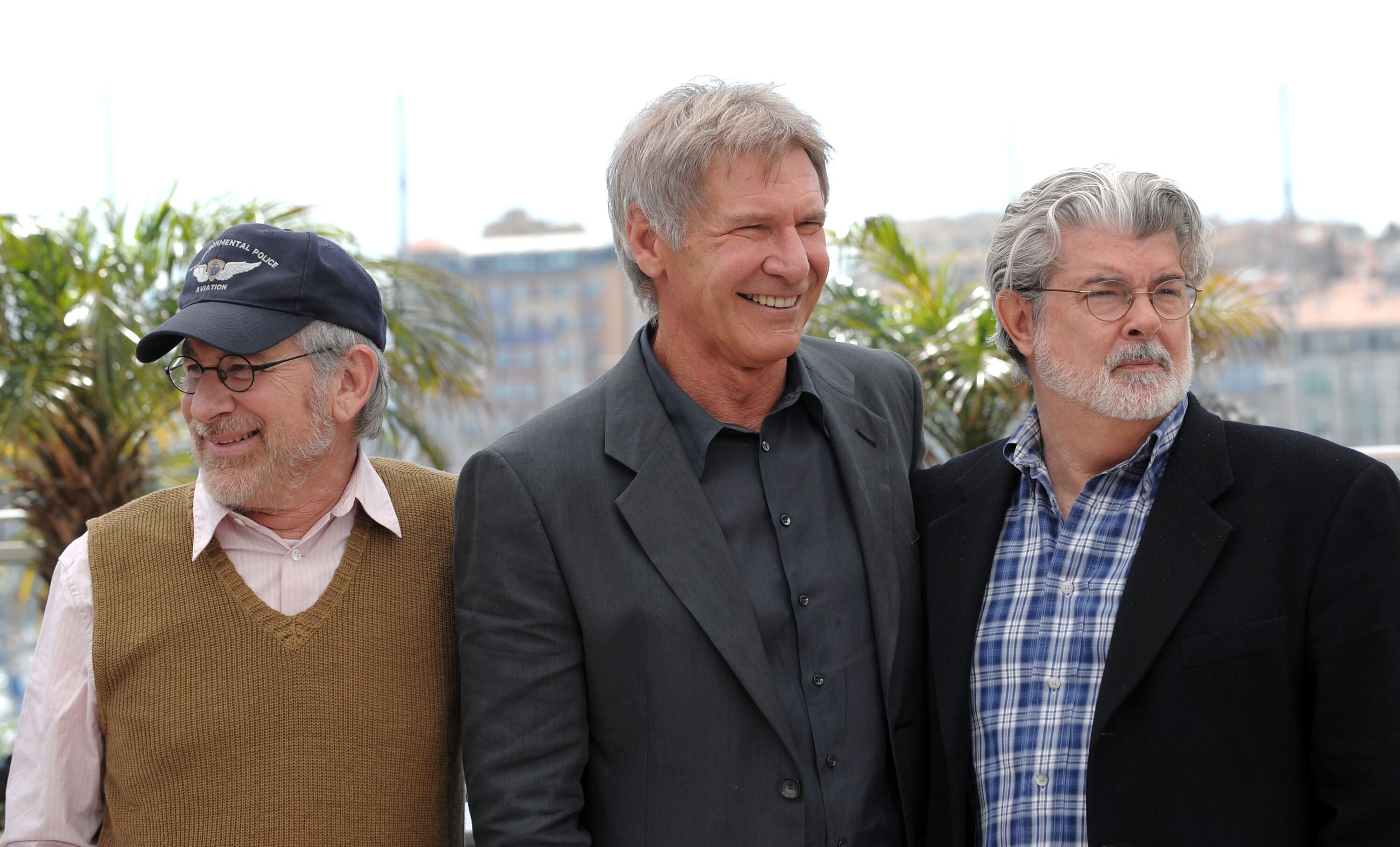 Steven Spielberg, Harrison Ford y George Lucas, en 2008 para «Indiana Jones y el reino de la calavera de cristal»