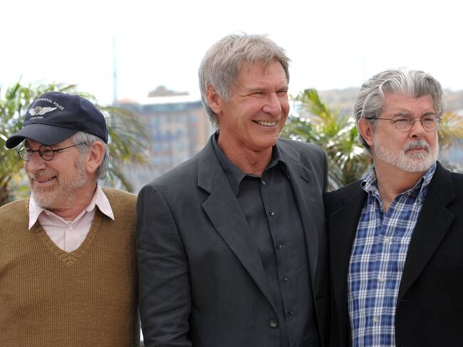 Steven Spielberg, Harrison Ford y George Lucas, en 2008 para «Indiana Jones y el reino de la calavera de cristal»