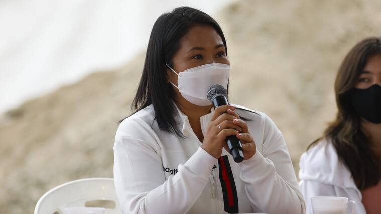 LIMA, PERU - JUNE 06:The Presidential candidate Keiko Fujimori of Fuerza Popular speaks during the traditional popular breakfast as part of the presidential runoff voting on June 6, 2021 in Lima, Peru. (Photo by Ricardo Moreira/Getty Images)