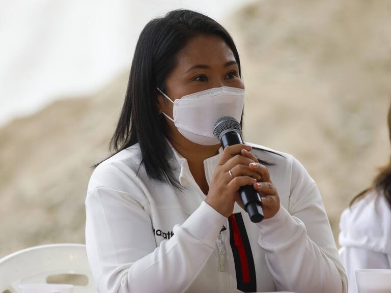 LIMA, PERU - JUNE 06:The Presidential candidate Keiko Fujimori of Fuerza Popular speaks during the traditional popular breakfast as part of the presidential runoff voting on June 6, 2021 in Lima, Peru. (Photo by Ricardo Moreira/Getty Images)