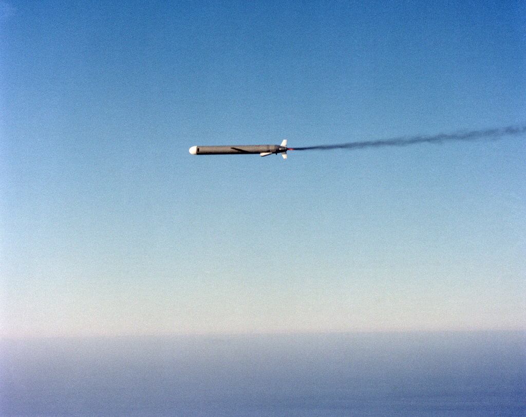 La prueba de un misil de crucero Tomahawk de Estados Unidos.