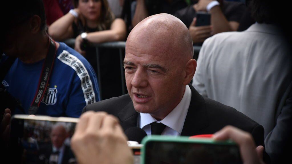 FIFA's president, Gianni Infantino, arrives at Santos stadium, Vila Belmiro, to mourn Pele, and the ceremony held this Monday, Jan 2nd (Photo by Gustavo Basso/NurPhoto via Getty Images)