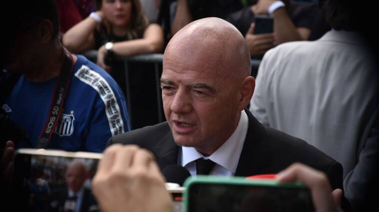 FIFA's president, Gianni Infantino, arrives at Santos stadium, Vila Belmiro, to mourn Pele, and the ceremony held this Monday, Jan 2nd (Photo by Gustavo Basso/NurPhoto via Getty Images)