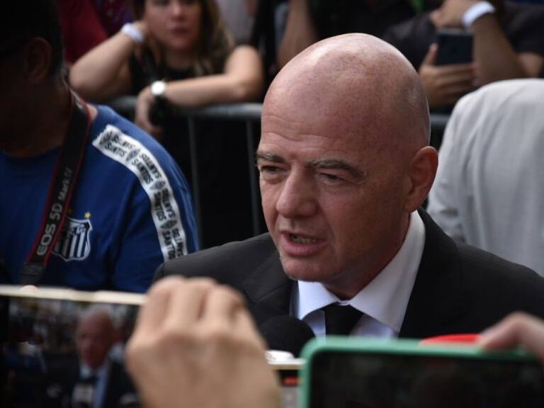 FIFA's president, Gianni Infantino, arrives at Santos stadium, Vila Belmiro, to mourn Pele, and the ceremony held this Monday, Jan 2nd (Photo by Gustavo Basso/NurPhoto via Getty Images)