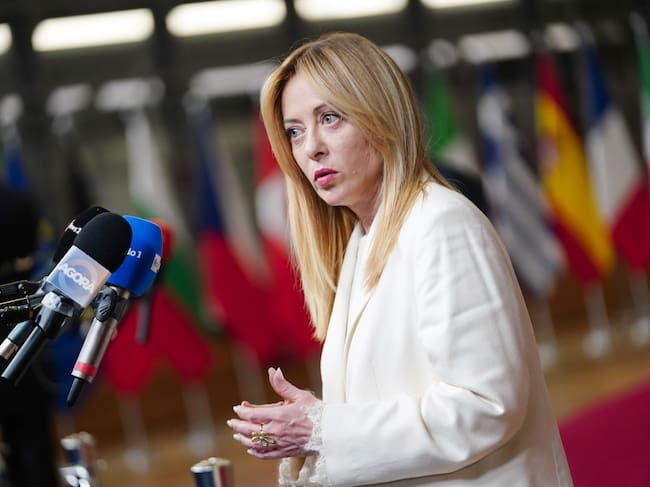 BRUSSELS, BELGIUM - MARCH 19: Giorgia Meloni Prime Minister of Italy attends a press conference. (Photo by Pier Marco Tacca/Getty Images)