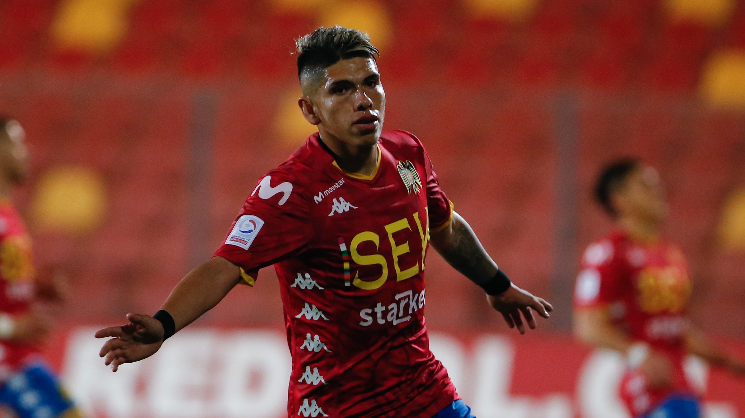 8 de Septiembre del 2020/SantiagoCarlos Palacios(c) anota un gol yes anulado por el VAR ,durante el partido valido por la Décima fecha del Campeonato Nacional AFP PlanVital 2020, entre Union Española vs Santiago Wanderers, disputado en el estadio Santa Laura.
FOTO:FRANCISCO LONGA/AGENCIAUNO