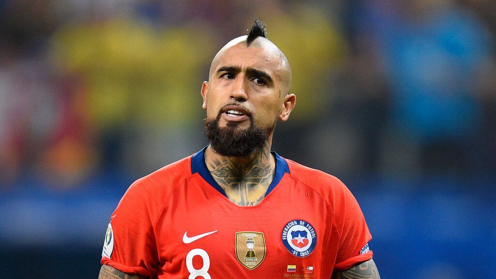 SAO PAULO, BRAZIL - JUNE 28: Arturo Vidal of Chile celebrates after scoring his penalty during a shootout after the Copa America Brazil 2019 quarterfinal match between Colombia and Chile at Arena Corinthians on June 28, 2019 in Sao Paulo, Brazil. (Photo by Pedro Vilela/Getty Images)