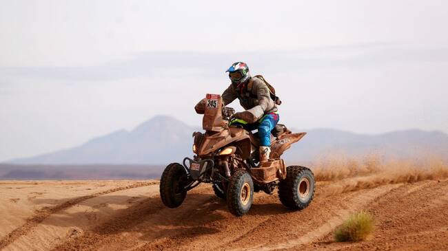 UNSPECIFIED, BOLIVIA - JANUARY 14: Axel Dutrie of France and Drag'On Rally rides a Raptor 700 Yamaha quad bike in the Classe : GQ.1 : 2 Roues Motrices - 0 during stage eight of the 2018 Dakar Rally between Uyuni and Tupiza on January 14, 2018 in UNSPECIFIED, Bolivia. (Photo by Dan Istitene/Getty Images)
