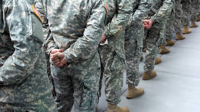 Soldiers lining up for the annual New York City Veterans Day Parade
