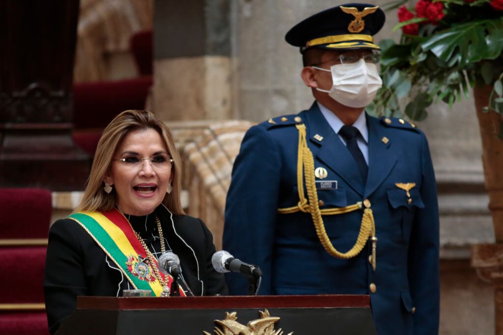 Jeanine Áñez en un acto oficial como presidenta de Bolivia en 2020