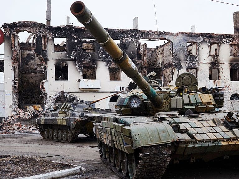 UGLEGORSK, UKRAINE - FEBRUARY 7: Pro-Russian rebels seize Ukrainian armoured vehicles on February 7, 2015 in Uglegorsk, Ukraine. According to Pro-Russian rebels, control of Uglegorsk, on the frontline near Debaltseve, was regained two days ago, after eight days of fierce fighting. (Photo by Pierre Crom/Getty Images)