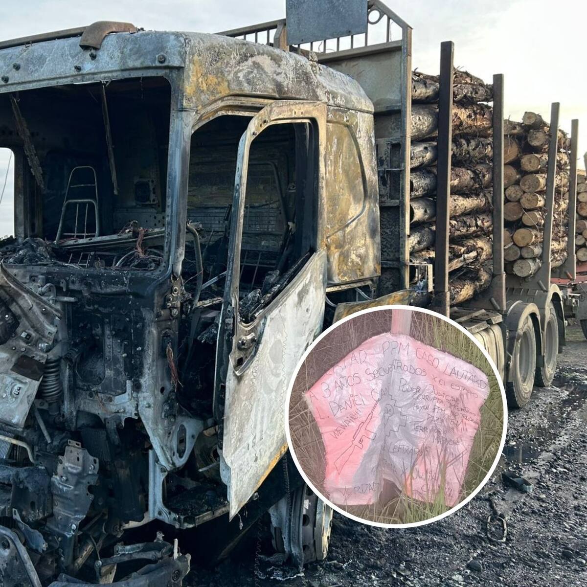 Ataque incendiario en La Araucanía deja un camión quemado: hallan lienzo dejado por una ORT de la CAM