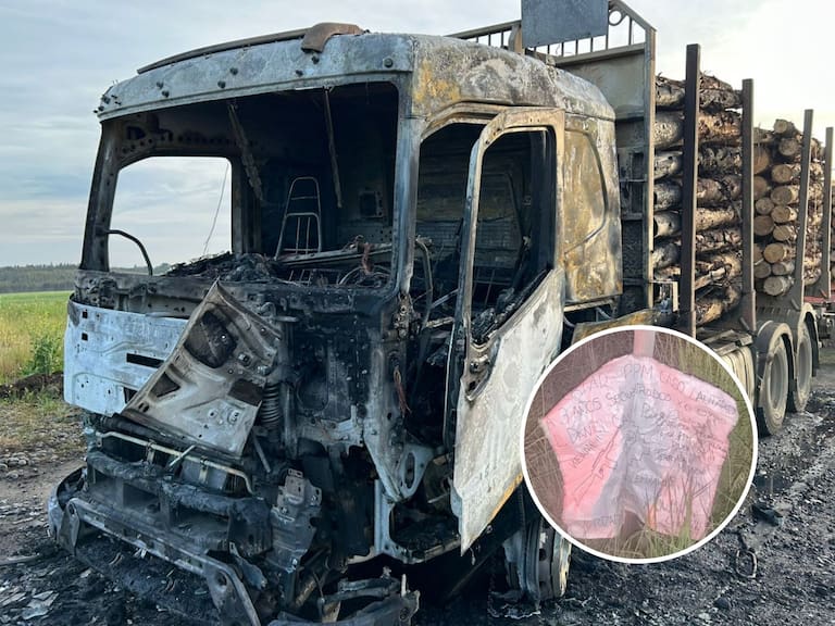 Ataque incendiario en La Araucanía deja un camión quemado: hallan lienzo dejado por una ORT de la CAM