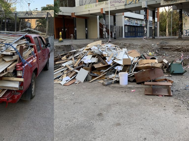 Captaron a camionetas de Carabineros botando escombros cerca de Plaza Italia y Municipalidad de Santiago anunció multas