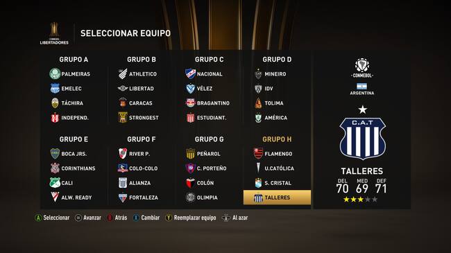 Menú selección Copa Libertadores