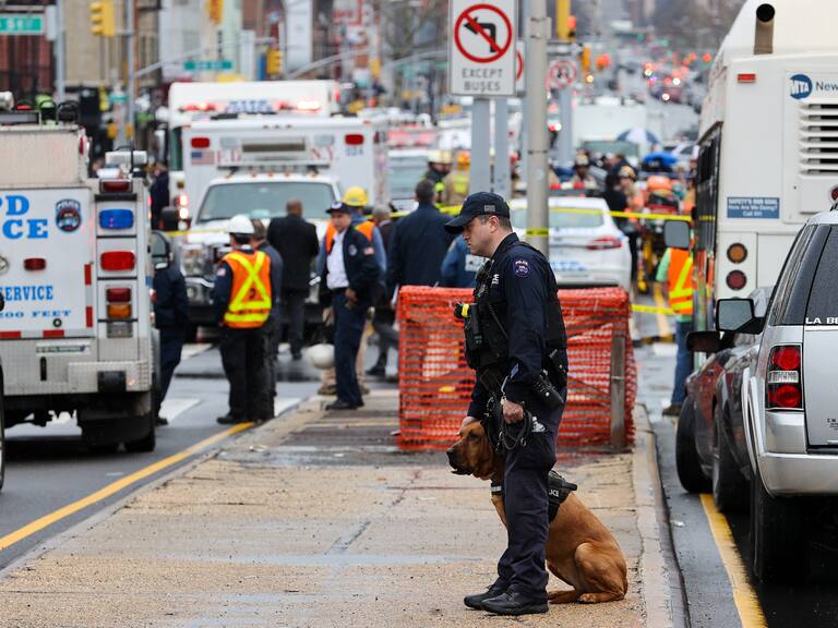 NEW YORK, USA - APRIL 12: Security measures are taken by New York City Police Department around the scene after multiple people were shot and undetonated devices were found at a subway station in New York City, United States on April 12, 2022. Authorities said an investigation is underway and told residents to avoid the area of 36th Street and 4th Avenue in Brooklyn. (Photo by Tayfun Coskun/Anadolu Agency via Getty Images)