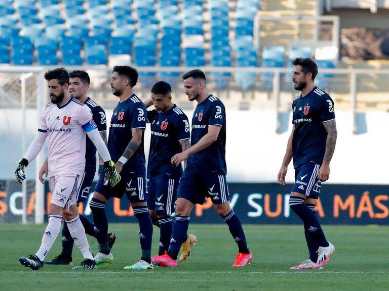 3 de Abril del 2021/RANCAGUAJugadores de Universidad de Chile se lamentan ,durante el partido valido por la Segunda fecha del Campeonato Nacional AFP PlanVital 2021, entre Universidad de Chile vs Huachipato, disputado en el Estadio el Teniente.
FOTO:FRANCISCO LONGA/AGENCIAUNO