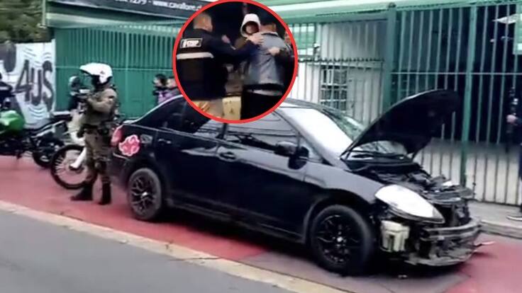 Choque en pleno centro de Santiago: conductor intentó huir tras impactar un poste y terminó detenido