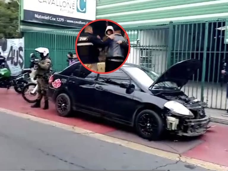 Choque en pleno centro de Santiago: conductor intentó huir tras impactar un poste y terminó detenido